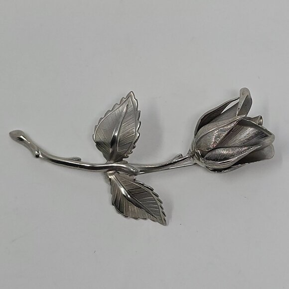 Vintage Rose Brooch Silver Tone Floral Statement Pin 1980s Costume Jewelry - Picture 3 of 15